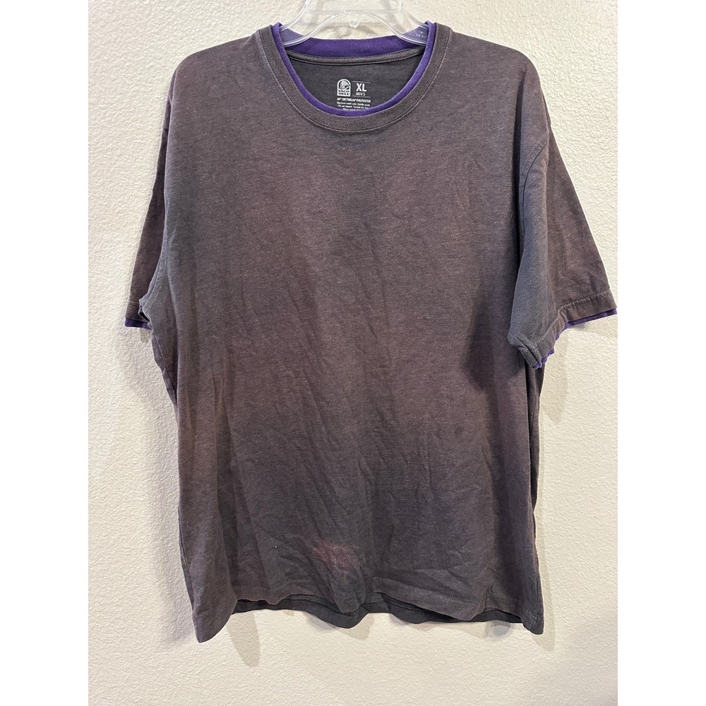 Taco Bell Graphic T-Shirt Novelty Emoji Print Gray Purple Trim XL